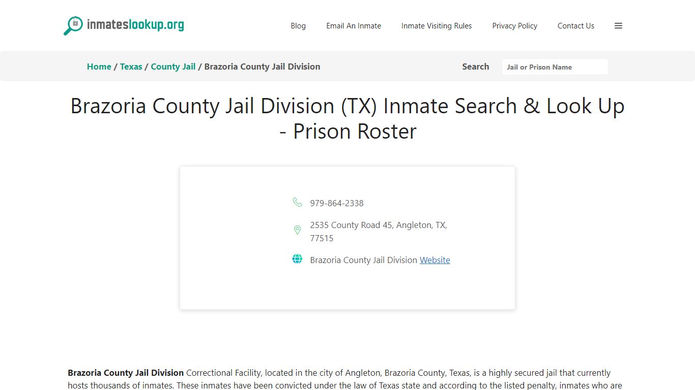 Brazoria County Jail Division (TX) Inmate Search & Look Up - Prison Roster